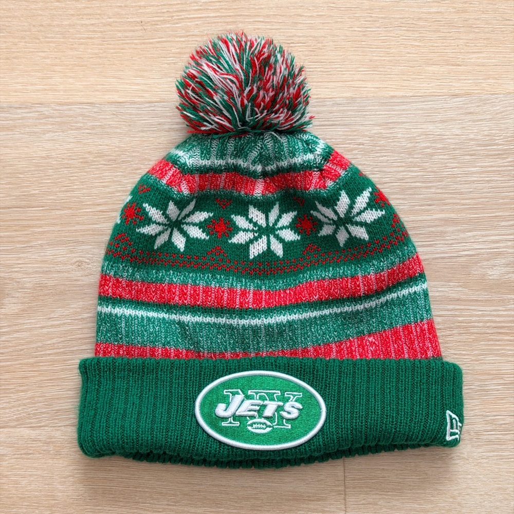 NWOT NEW New Era New York Jets Retro Cuffed Knit Pom Beanie Hat Green One Size